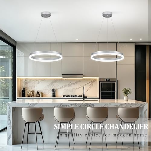 20" Modern Nickel Led Chandelier Ring Dimmable LED Chandeliers with Remote Control for Kitchen Island Height Adjustable Chandelier Led Pendant Light for Living Room Dining Room Bedroom Foyer