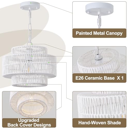 12.4" Large Boho Rattan Farmhouse Chandeliers for Dining Room
