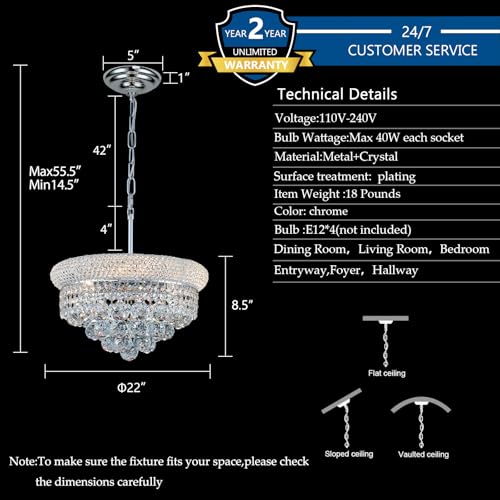 Chrome Crystal Chandeliers for Dining Room