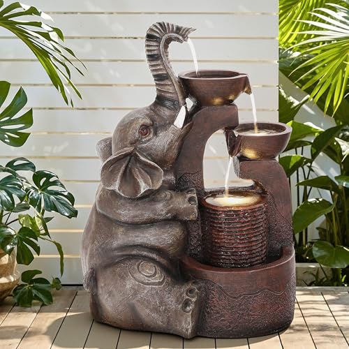 20" Elephant Outdoor Fountain LED 3