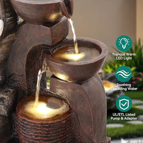 20" Elephant Outdoor Fountain LED 3