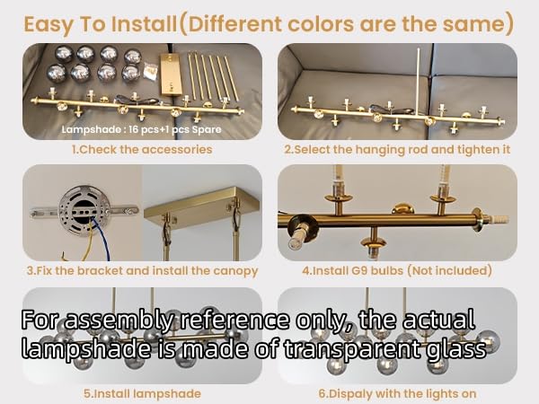 Gold Linear Rectangle Chandelier Modern Chandelier Glass Pendant Light Fixture Adjustable for Dining Living Room Kitchen Island 16