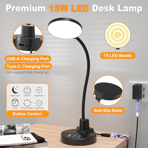 15W LED Desk Lamp with USB Charging Ports