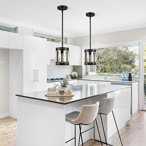 2 Pack Black Pendant Lights for Kitchen Island Mini Crystal Chandelier