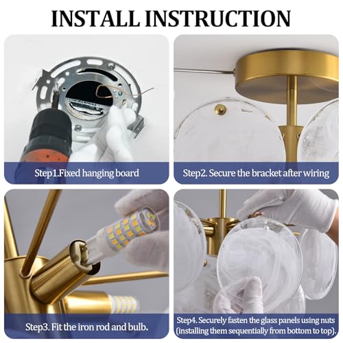 4 Lights Gold Glass Ceiling Light Fixture