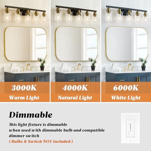 5 Light Black and Gold Bathroom Vanity Light
