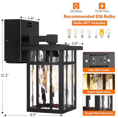 Motion Sensor Outdoor Wall Light with GFCI Outlet