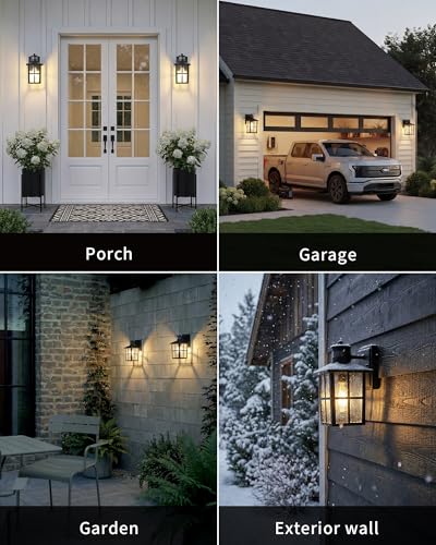 Black Outdoor Motion Sensor Modern Patio Wall Light Fixtures Set of 2 (2 Count)