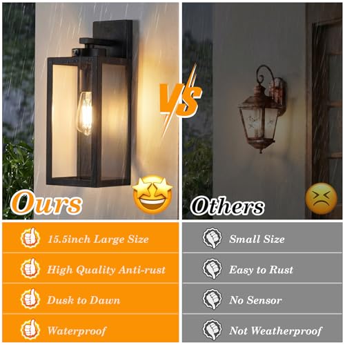 15" Large Upgraded Dusk to Dawn Outdoor Wall Lights (2 Count)