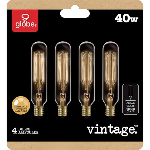 80151 40W Vintage Edison Mini Tube Clear Glass Dimmable Incandescent Light Bulb (4 Count)