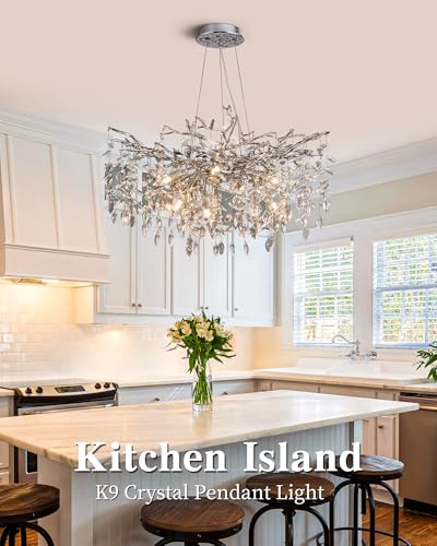 Modern Tree Branch Crystal Chandelier Luxury Silver Crystal Pendant Lighting 30" Contemporary 10