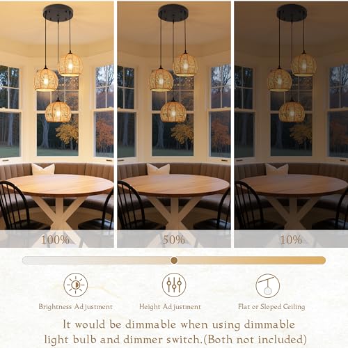 3 Light Mini Hemp Rope Woven Pendant Light Kitchen Island