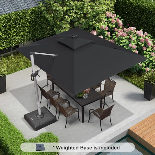 Patio Umbrella with Base 9'X12' Double Top LED Light