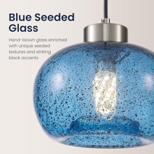 8.6" Coastal Blue Globe Seeded Glass Kitchen Island Pendant Light