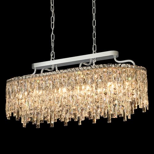 12 Lights Chrome Oval Crystal Chandeliers for Dining Room 36"