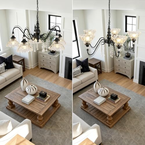 5 Light Chandelier in Matte Black Finish with Flower (5-Light / Black)