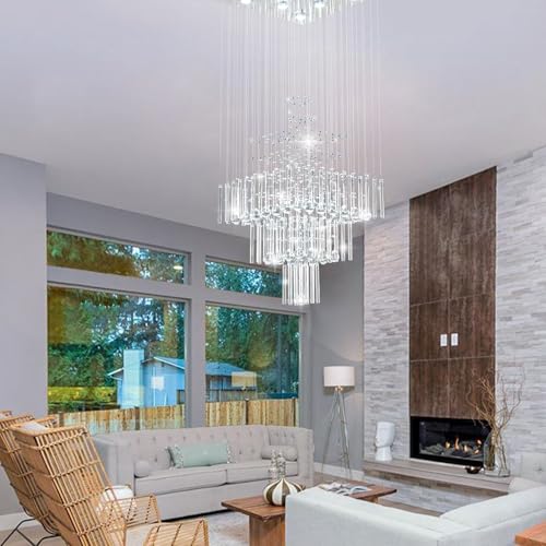 Crystal Chandelier Modern Chandelier Modern 8 Lights Square Chandelier Light Luxury 3 Tier Crystal Raindrop Chandeliers Flush Mount Ceiling Light Pendant for Foyer Modern Chandeliers for Entryway