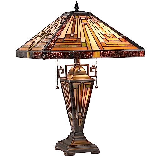 Tiffany Lamp Antique Amber Brown Stained Glass Table Lamp 3
