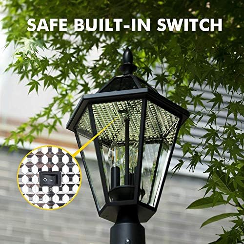 12513LE4-SL-Head LED Post Solar Light Outdoor, Dusk to Dawn Vintage Street Lights for Lawn Patio Yard Pathway Garden Mount (Base Not Included)