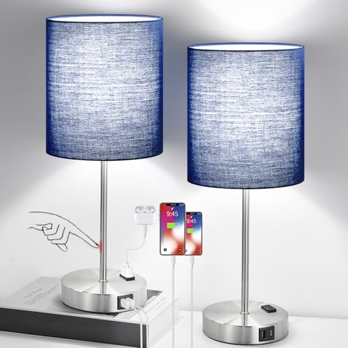 Set of 2 Touch Control Table Lamps with 2 USB & AC Outlet (2 Count)