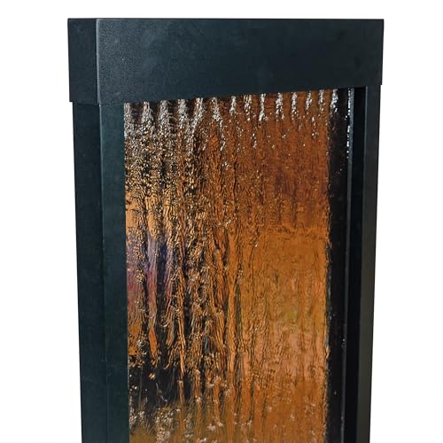48" Tall Indoor Modern Wall Mounted Zen Mirror Waterfall Floor Fountain with Stones and LED Lights Decor for Office