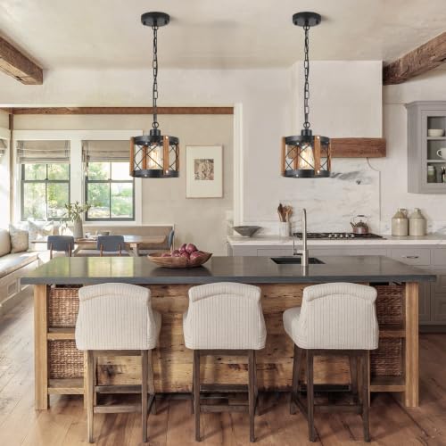 2 Pack Rustic Farmhouse Wood Pendant Light Fixture One (2 Count)