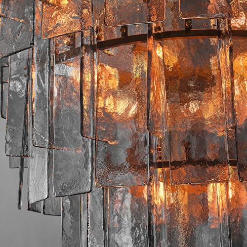 47" Extra Large Tiered Smoked Clear Textured Glass Chandelier