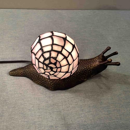 L10962 Pink Land Snail Tiffany Style Stained Glass Accent Table Lamp