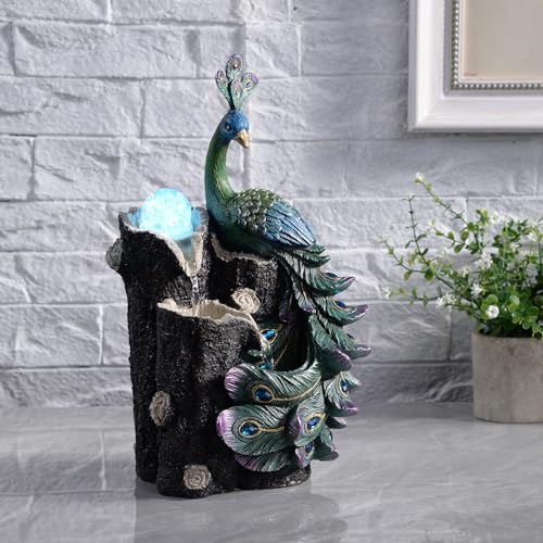 Tabletop Peacock Waterfall Fountain