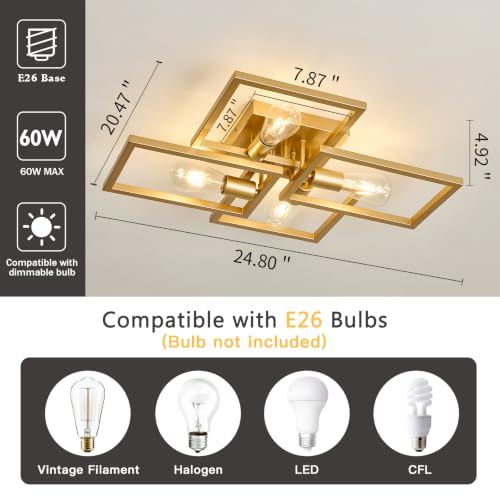 Gold Industrial Semi Flush Mount Ceiling Light Kitchen Light Fixtures 4