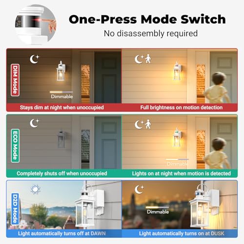 White Motion Sensor Porch Lights Outdoor with GFCI Outlet (2 Count)