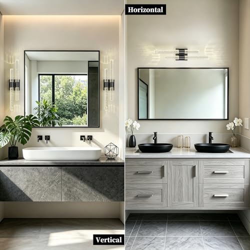 Crystal Wall Sconces Set of Two Black Wall Sconce Hardwired LED Bathroom Vanity Light Fixtures 21.25in 4000K Vertical and Horizontal Wall Mounted Sconces for Bedroom (2 Count)