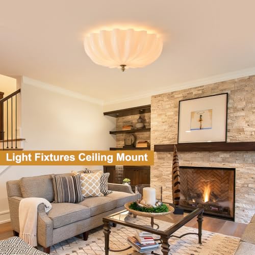 Large 17.7in Milk Glass Ceiling Light Flush Mount Flower 3 (Gold & Milk / 17.7in)