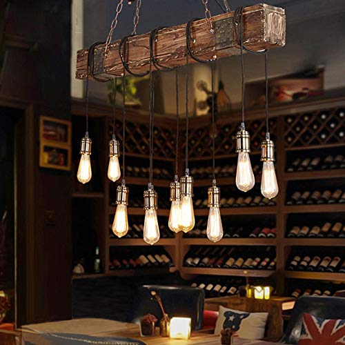 Retro Pendant Lighting Wooden Rustic Chandelier Industrial Vintage Chandelier Lighting Fixtures E26 Bulb Sockets Hanging Farmhouse Chandelier for Kitchen