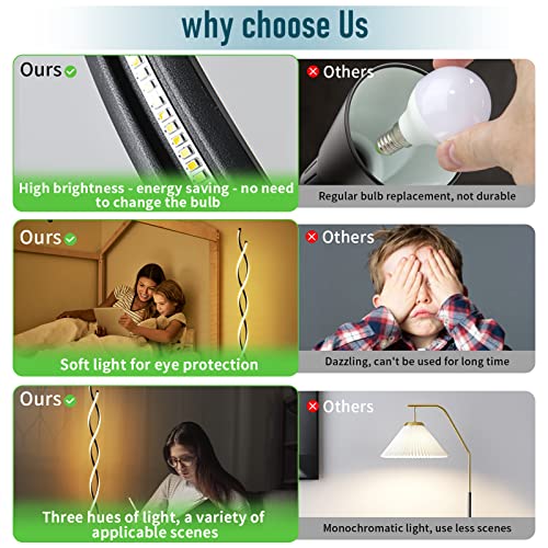 Modern Floor Lamps for Living Room Black 3‑Color Remote Dimmable