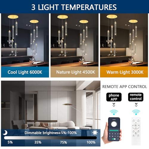 Mini Chandelier Modern Pendant Lights LED Bubble Crystal Kitchen Island Light Fixtures Gold Mini Pendant Lighting for Kitchen Island Dining Room Bedroom Bar Dimmable Ceiling Hanging Lights 2700K 6000K