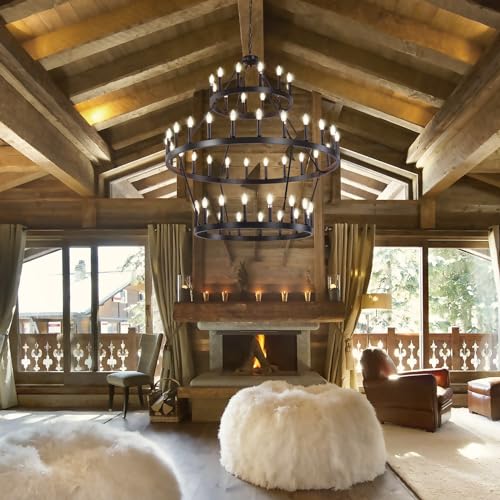 3 Tier Black Large Wagon Wheel Chandelier