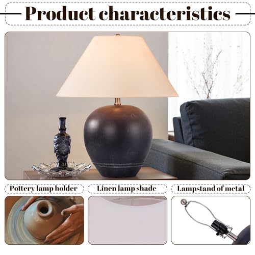 21'' Medium Size Black Glossy Ceramic Base Ceramic Basin Table Lamp for Bedroom