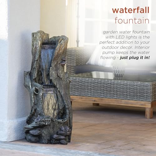 WIN258 Outdoor Rainforest Waterfall Tree Trunk Floor Fountain with LED Lights