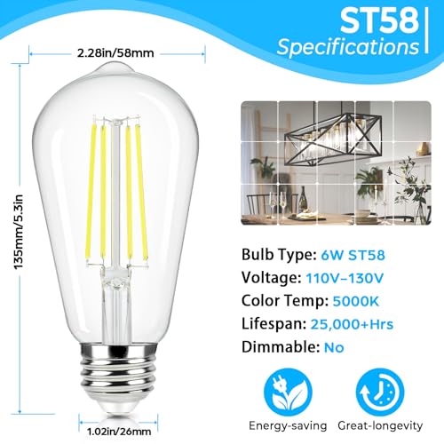 4 Pack Vintage LED Edison Bulbs 60W Equivalent (4 Count)