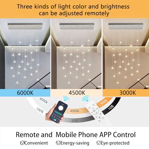 LED Rectangular Glam Chandeliers for Living Room Dining Room Light Dimmable High Ceiling Pendant Lights Fixtures Lighting 26