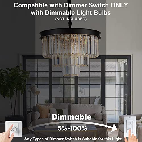 Black Crystal Chandelier Modern 20" Round Light Fixtures for Living Room