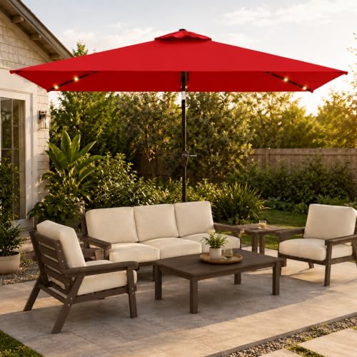 6.5 x 10ft Rectangular Patio Umbrella with Solar Lights