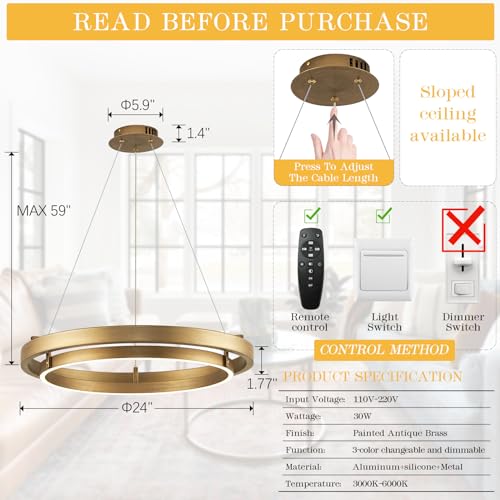 LED Ring Chandelier Brass Gold Chandeliers Dimmable