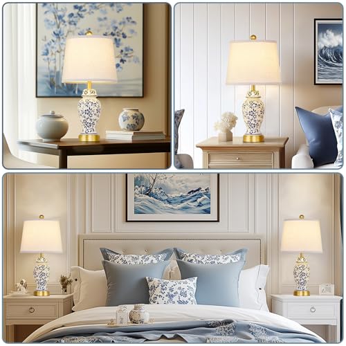 Chinoiserie Ceramic Table Lamps Set of 2 for Bedroom Bedside (2 Count)