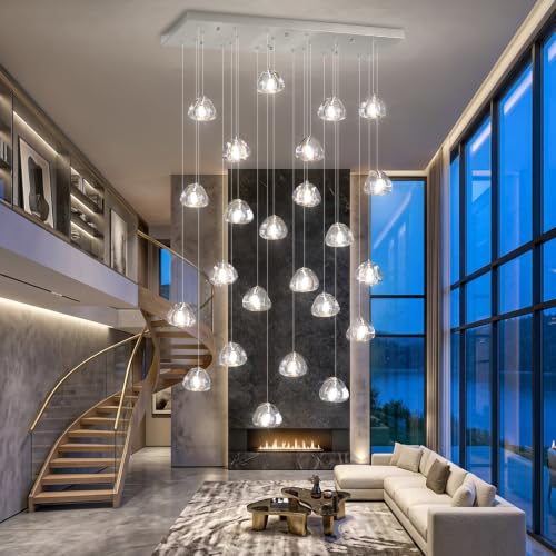 LED Rectangular Chandeliers for Ding Room Light Dimmable Living Room High Ceiling Pendant Lights Fixtures Lighting 138in Long Foyer Entryway Lighting Silver
