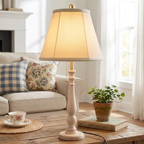 Farmhouse Table Lamps Rustic Bedroom Lamps 24.41" Wood Bedside Lamp