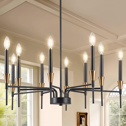 Black and Gold Chandelier 26.8 Inch Farmhouse Dining Room Light Fixture