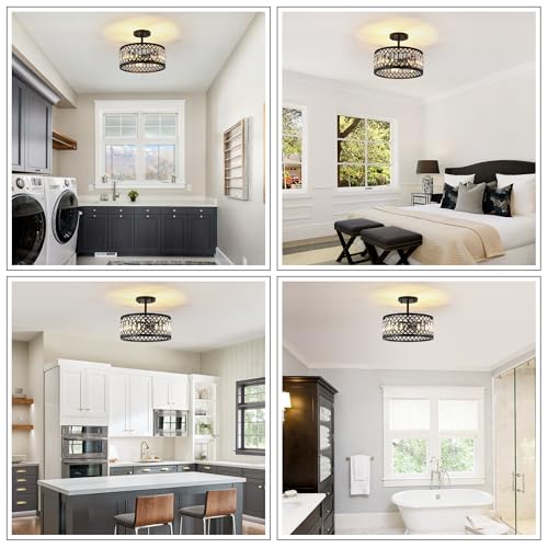 12.6" Crystal Semi Flush Mount Ceiling Light Fixture