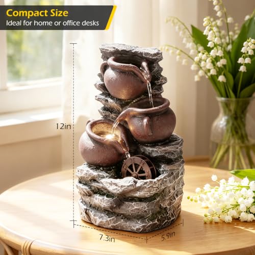 Water Fountain Tabletop Waterfall Fountains Indoor with LED
